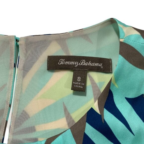 Tommy Bahama Women Blue 100% Silk Hawaiian Palm Leaves Floral Sheath Dress Sz 8 - Picture 9 of 15